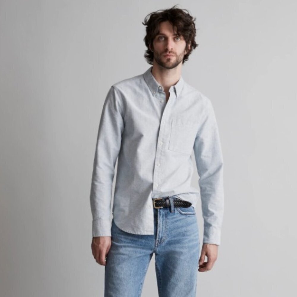 NWOT Madewell The Vintage Worn Oxford Long Sleeve Button Down Shirt Ocean Sz M